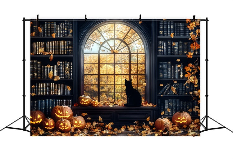 Halloween Backdrops Pumpkin Glow Spooky Library Backdrop GQ6-188