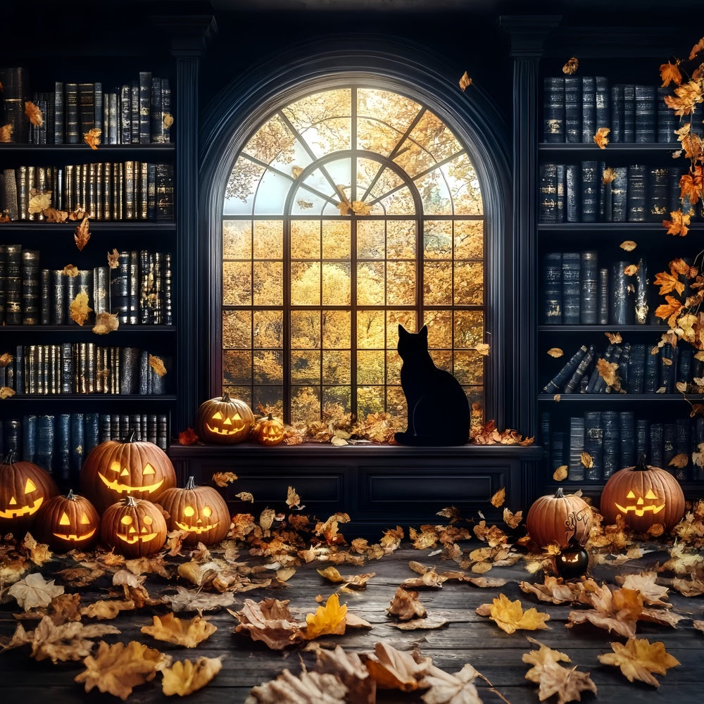 Halloween Backdrops Pumpkin Glow Spooky Library Backdrop GQ6-188