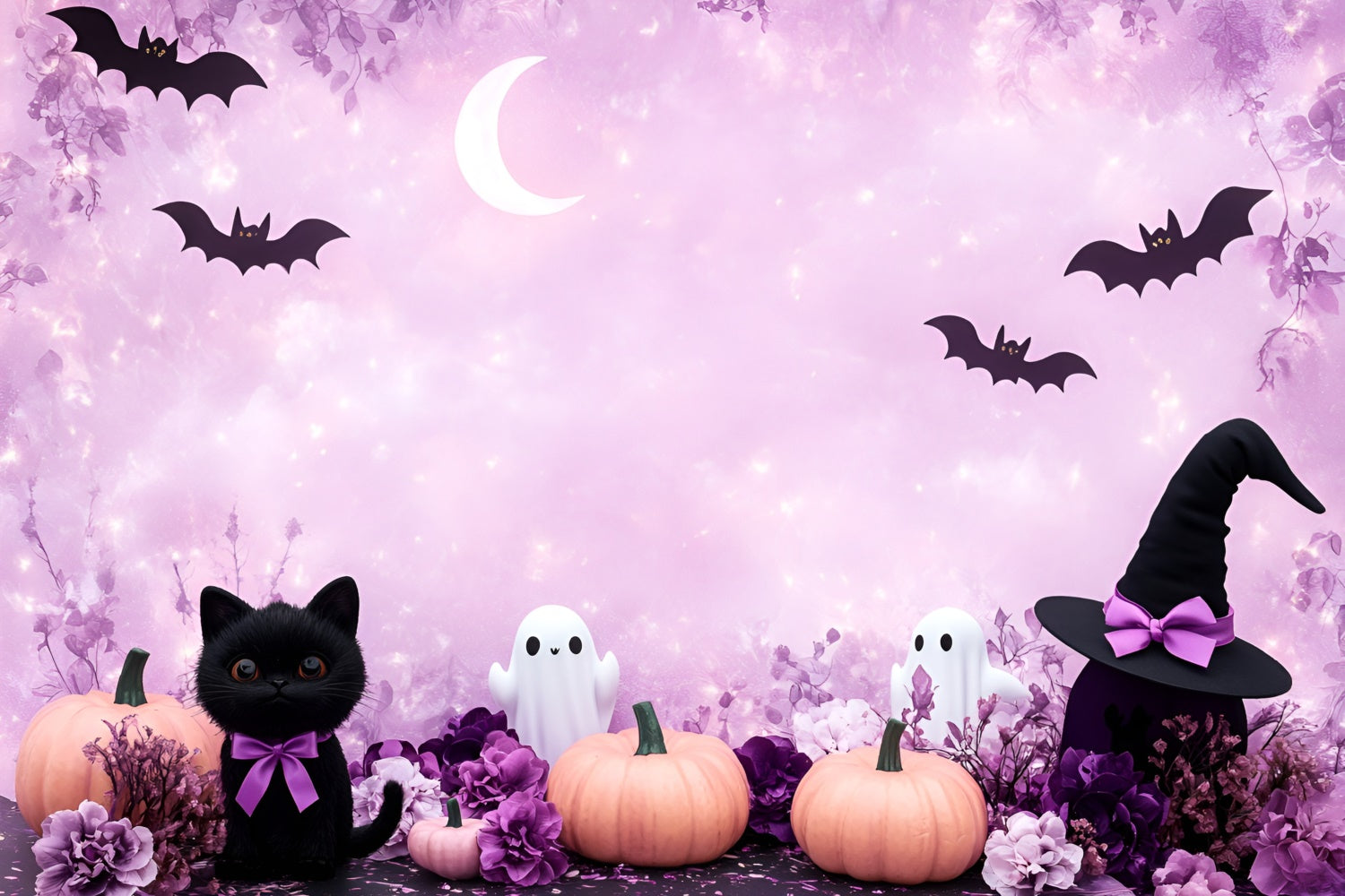 Halloween Photo Backdrop Crescent Moon Bat Flight Backdrop GQ6-189
