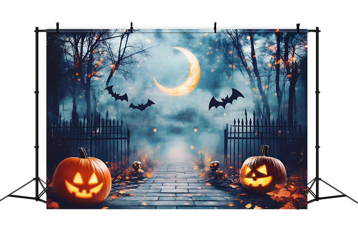 Halloween Backdrop Ideas Moonlit Haunted Gate Path Backdrop GQ6-190