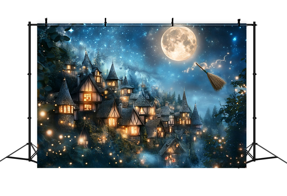 Halloween Moon Backdrop Twilight Magical Village Backdrop GQ6-196
