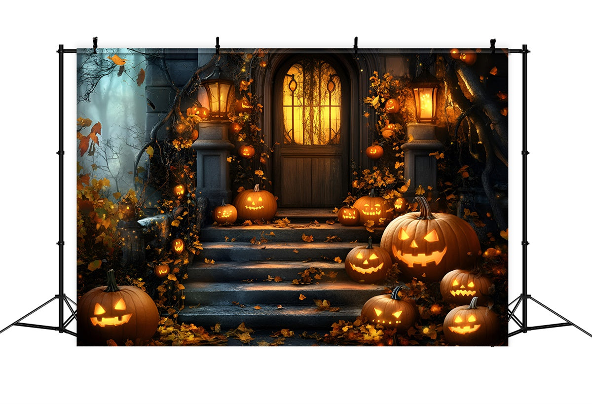 Halloween Photography Backdrop Haunted Pumpkin Porch Backdrop GQ6-198