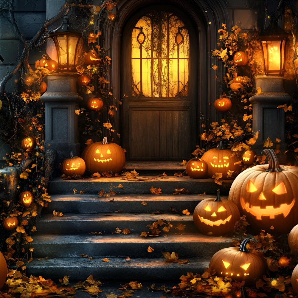 Halloween Photography Backdrop Haunted Pumpkin Porch Backdrop GQ6-198