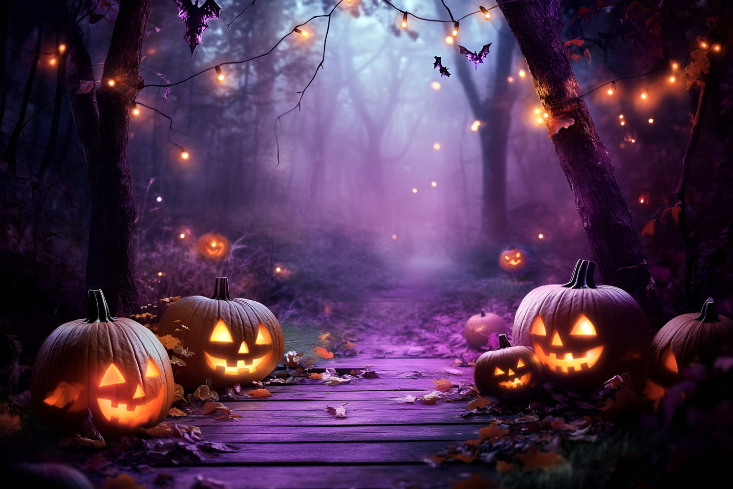 Halloween Backdrop Twilight Pumpkin Spooky Forest Backdrop GQ6-201