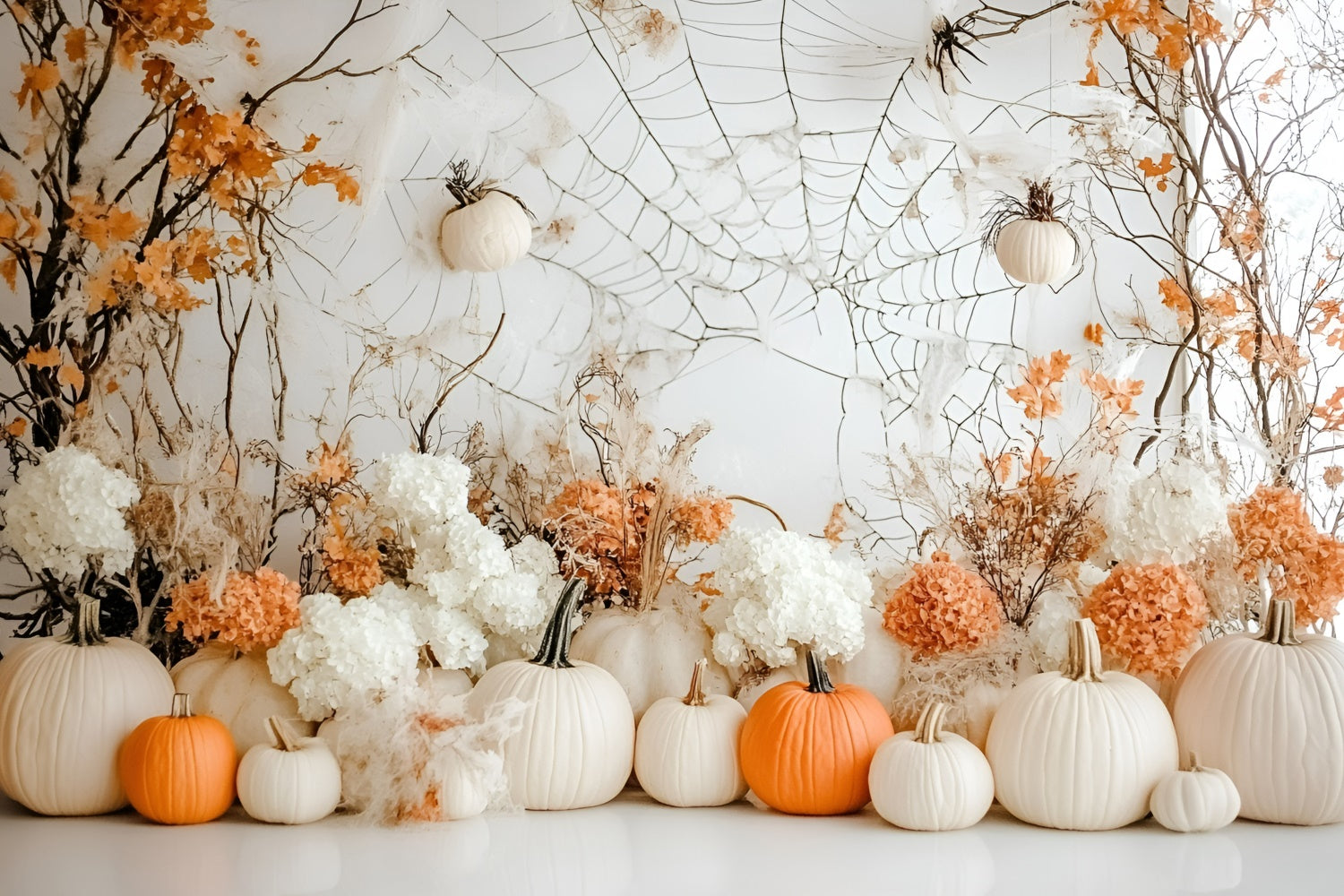 Halloween Wall Backdrop Elegant White Pumpkin Fall Backdrop GQ6-207