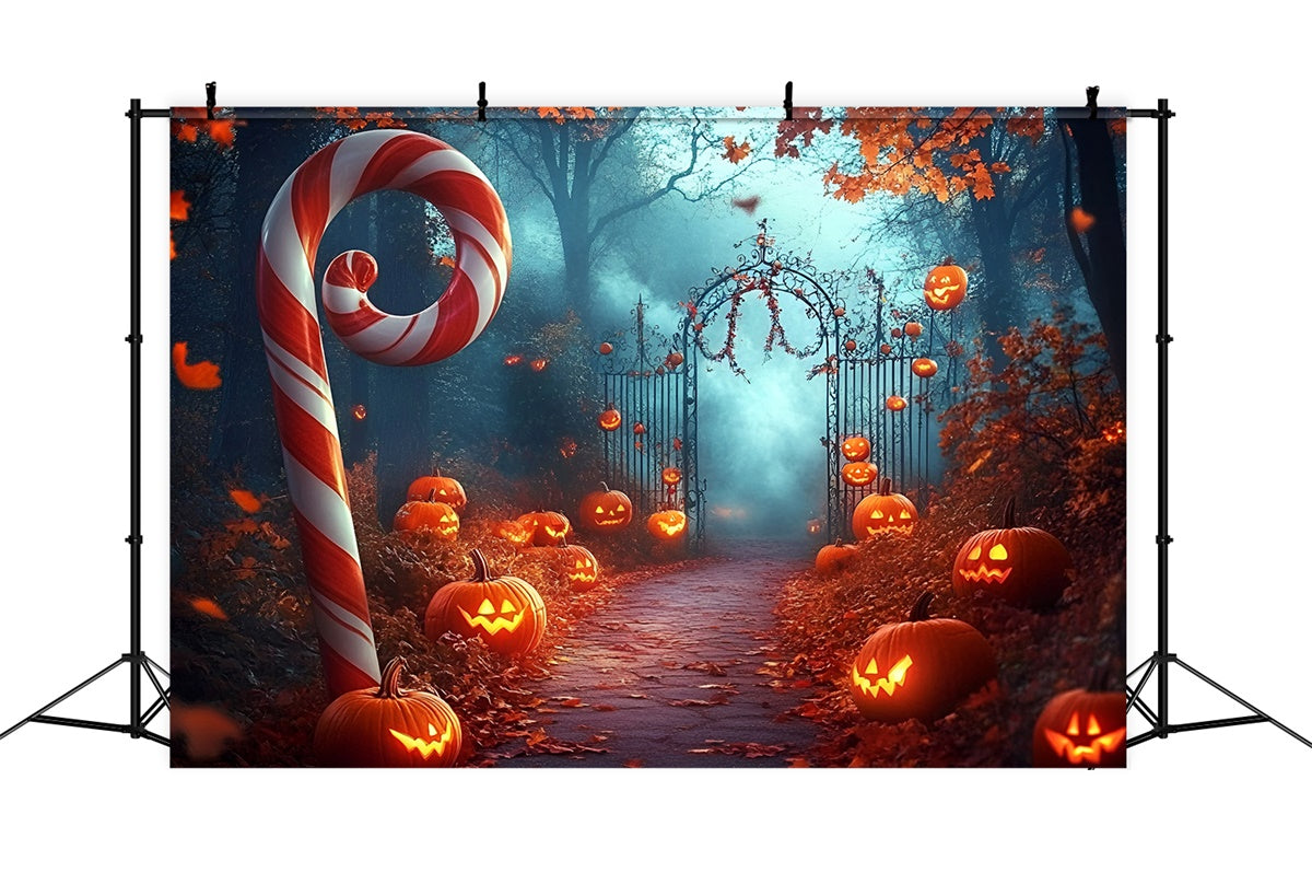 Halloween Backdrops Candy Cane Pumpkin Scary Forest Backdrop GQ6-208
