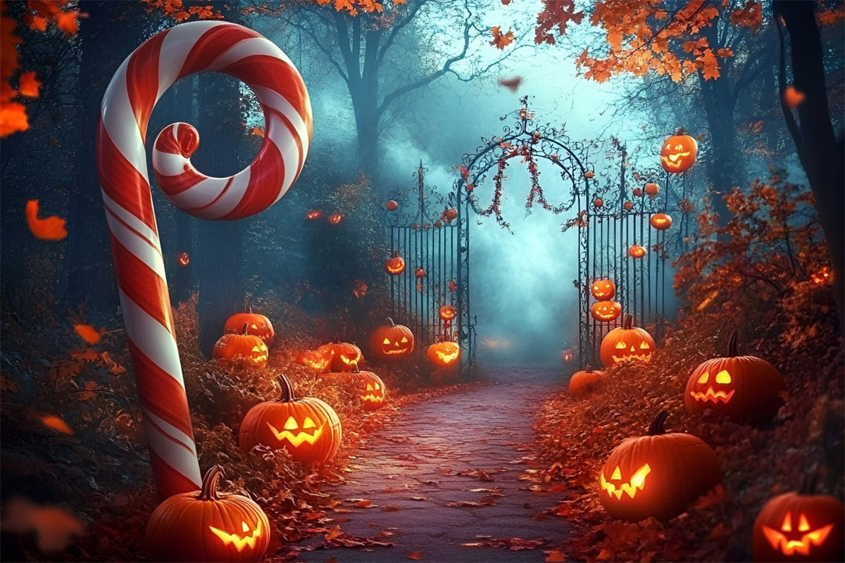 Halloween Backdrops Candy Cane Pumpkin Scary Forest Backdrop GQ6-208