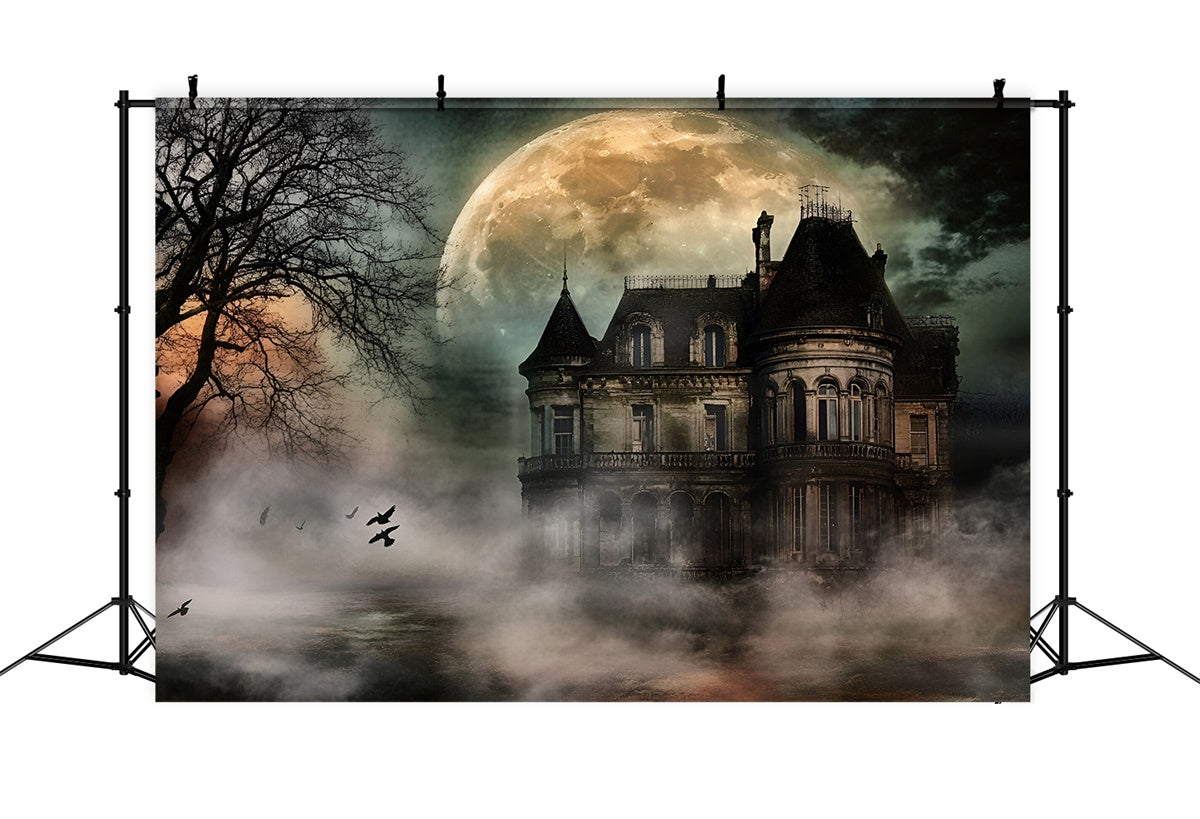 Halloween Moon Backdrop Moonlit Haunted Mansion Backdrop GQ6-209