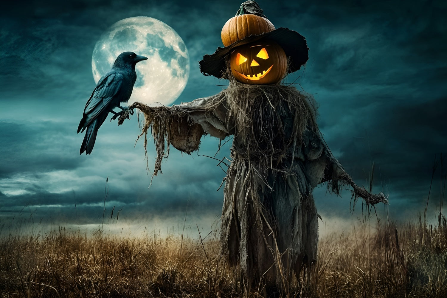 Halloween Backdrop Haunted Pumpkin Scarecrow Field Backdrop GQ6-212