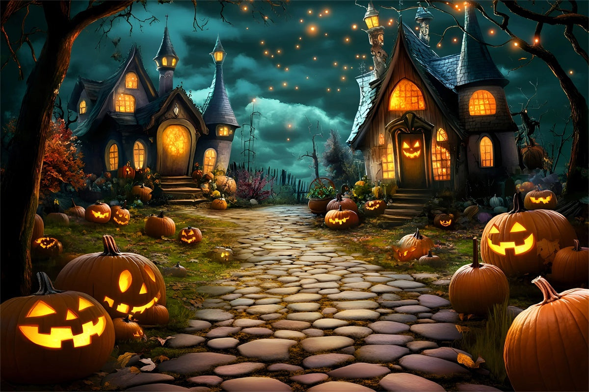 Halloween Photography Backdrop Spooky Village Glow Backdrop GQ6-213