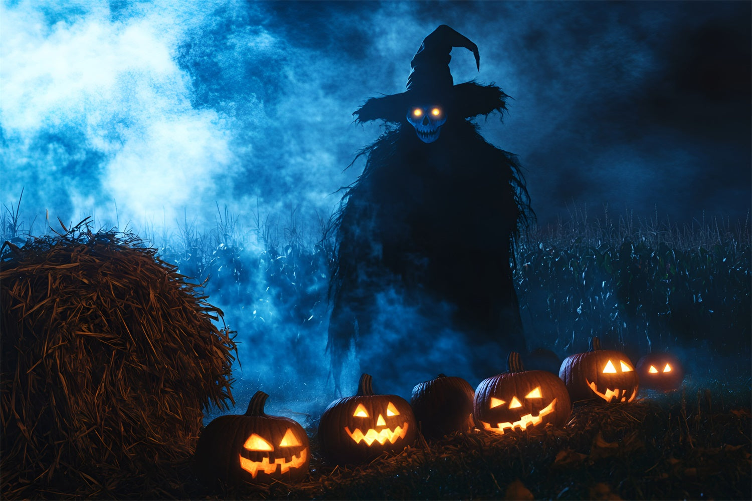 Halloween Backdrops Evil Scarecrow Pumpkin Patch Backdrop GQ6-215