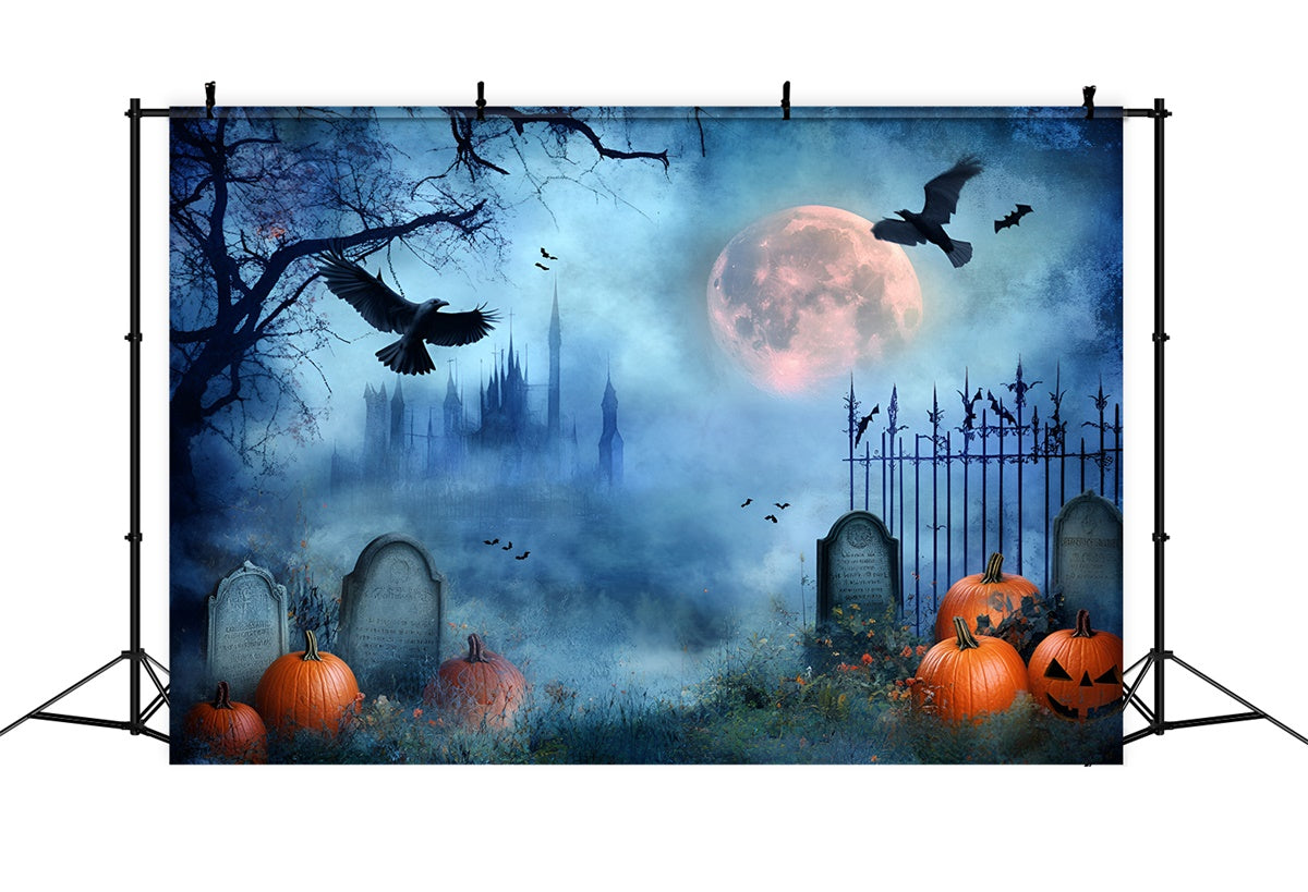 Halloween Graveyard Backdrop Midnight Cemetery Spooky Backdrop GQ6-217