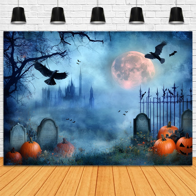 Halloween Graveyard Backdrop Midnight Cemetery Spooky Backdrop GQ6-217