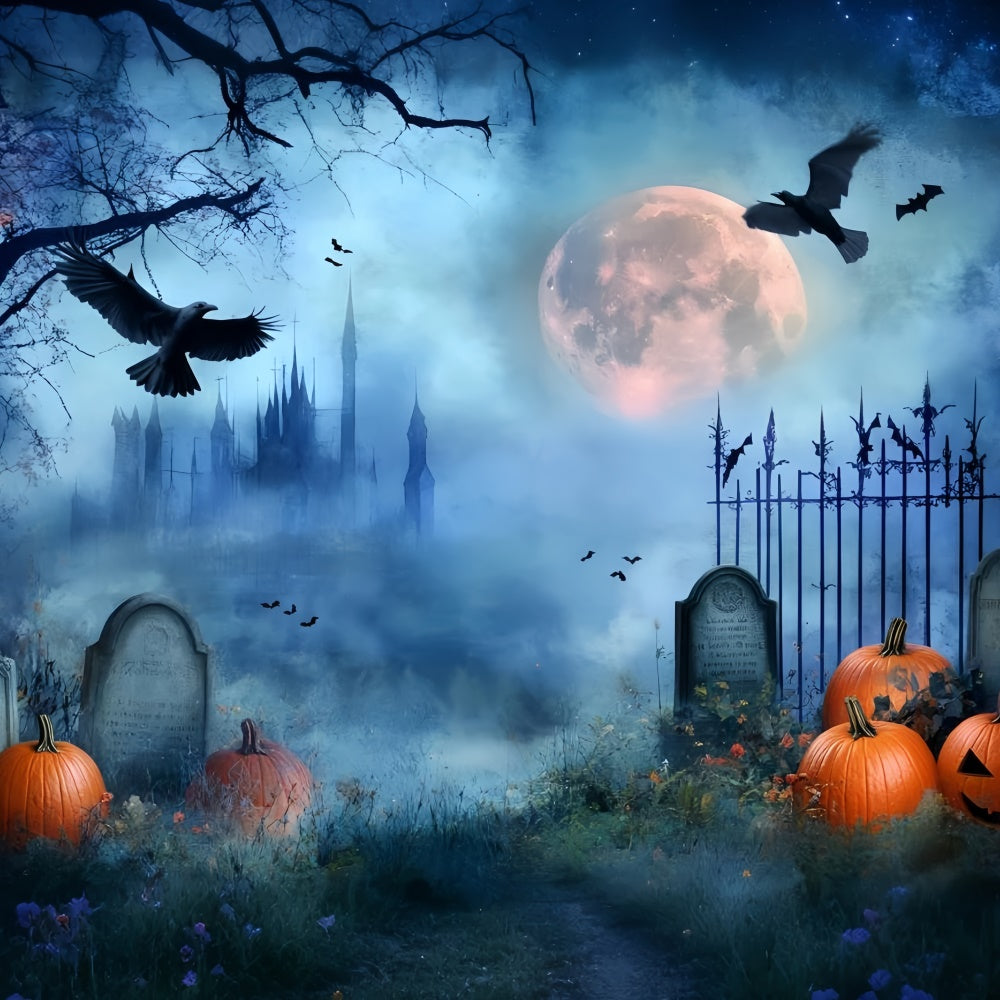 Halloween Graveyard Backdrop Midnight Cemetery Spooky Backdrop GQ6-217