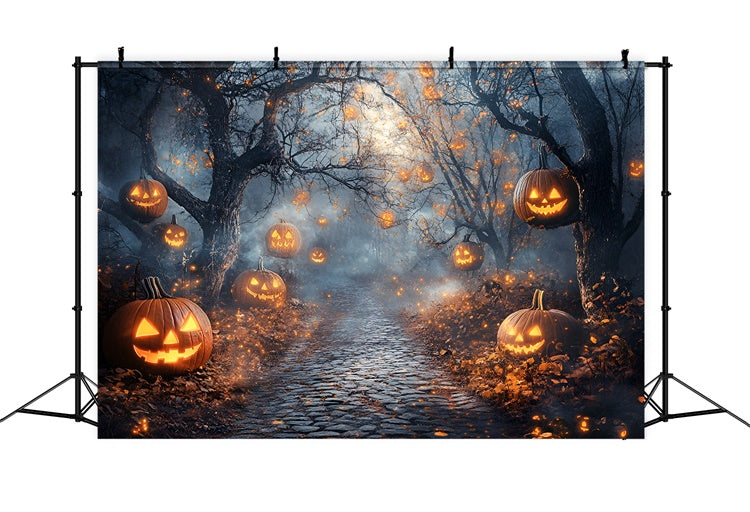 Forest Backdrop Pumpkin Spirit Misty Halloween Backdrops GQ6-218
