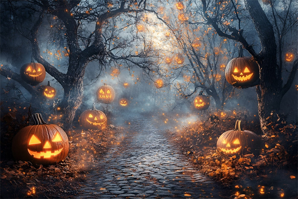 Forest Backdrop Pumpkin Spirit Misty Halloween Backdrops GQ6-218
