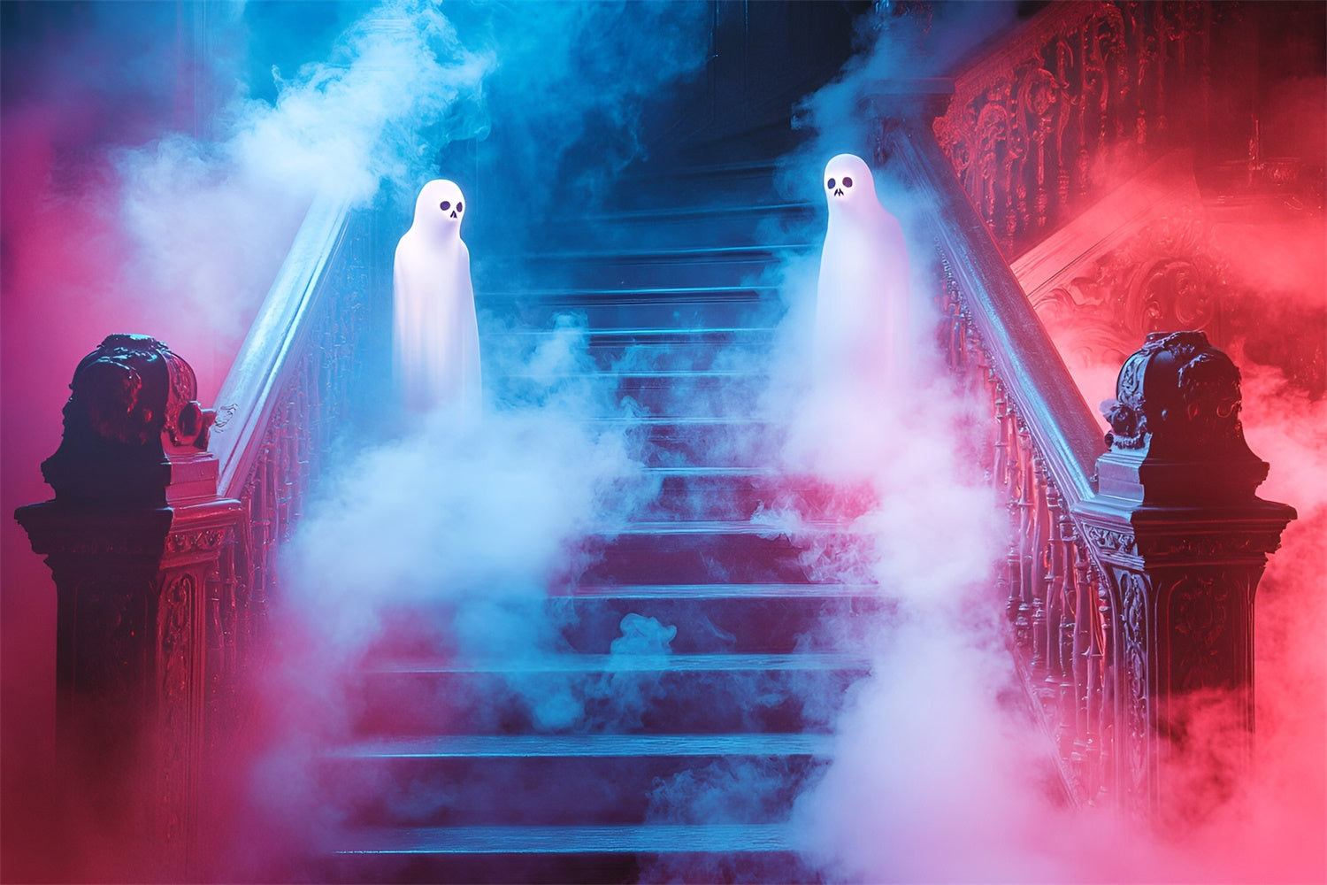 Spooky Halloween Backdrop Haunted Staircase Specter Backdrop GQ6-220