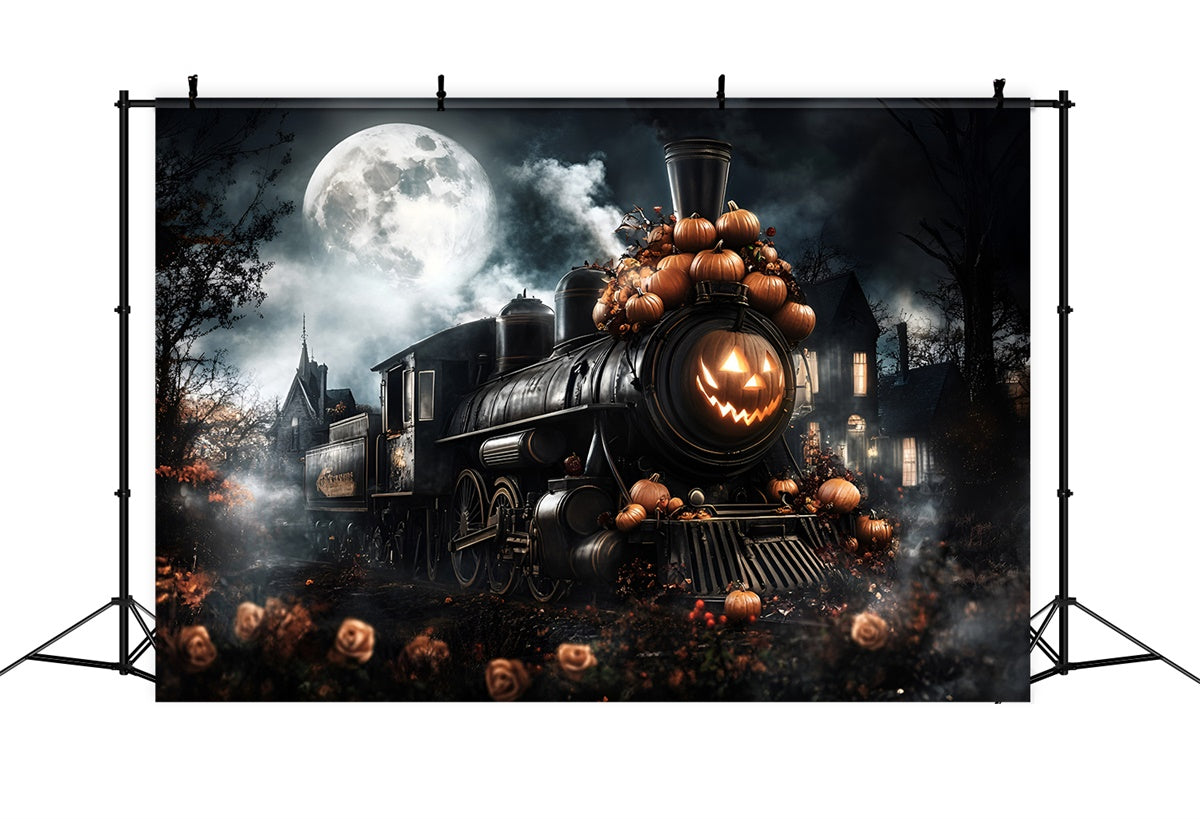 Halloween Moon Backdrop Phantom Train Moonlit Night Backdrop GQ6-223