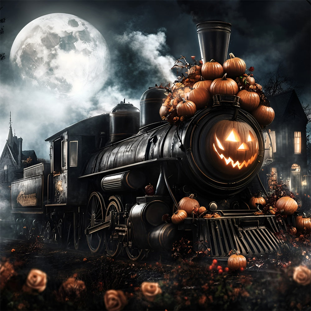 Halloween Moon Backdrop Phantom Train Moonlit Night Backdrop GQ6-223