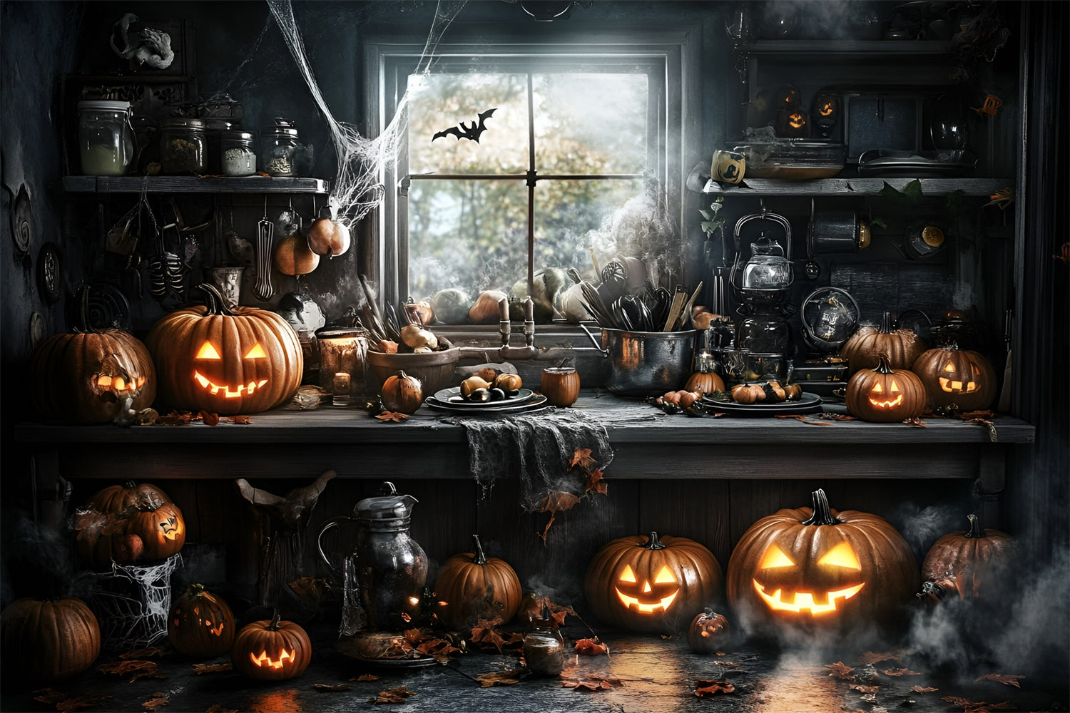 Halloween Picture Backdrop Wicked Kitchen Pumpkin Backdrop GQ6-225