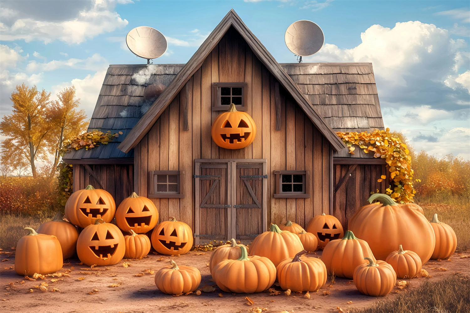 Halloween Photo Backdrop Country Pumpkin Farmhouse Backdrop GQ6-226