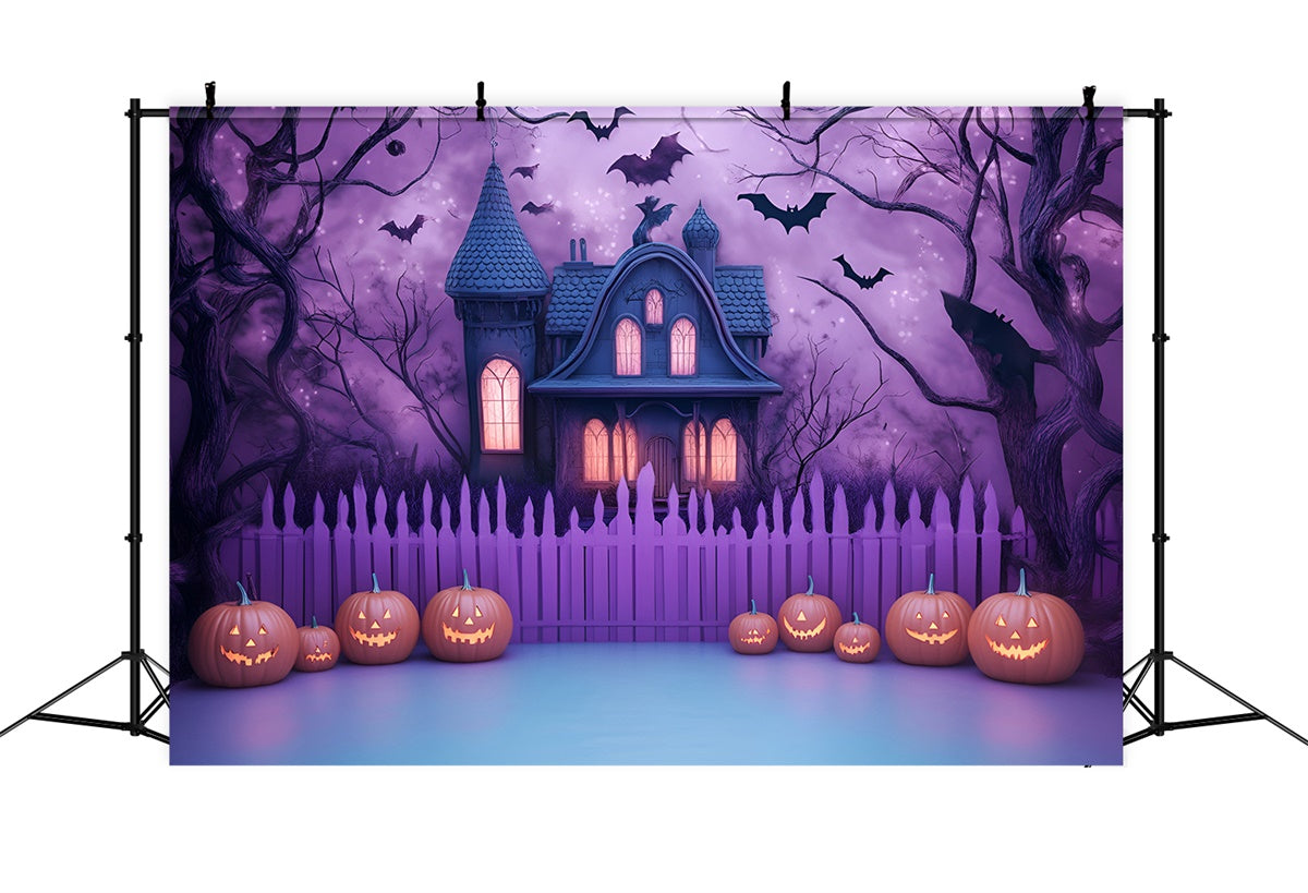 Scary Halloween Backdrop Creepy Purple Haunted House Backdrop GQ6-227