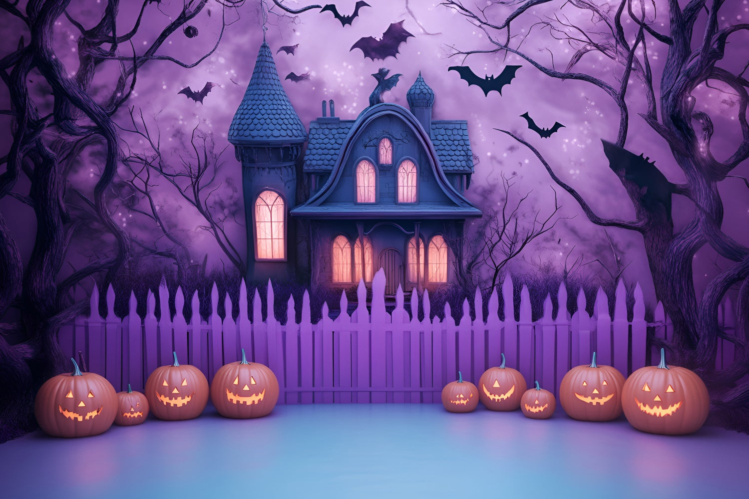 Scary Halloween Backdrop Creepy Purple Haunted House Backdrop GQ6-227