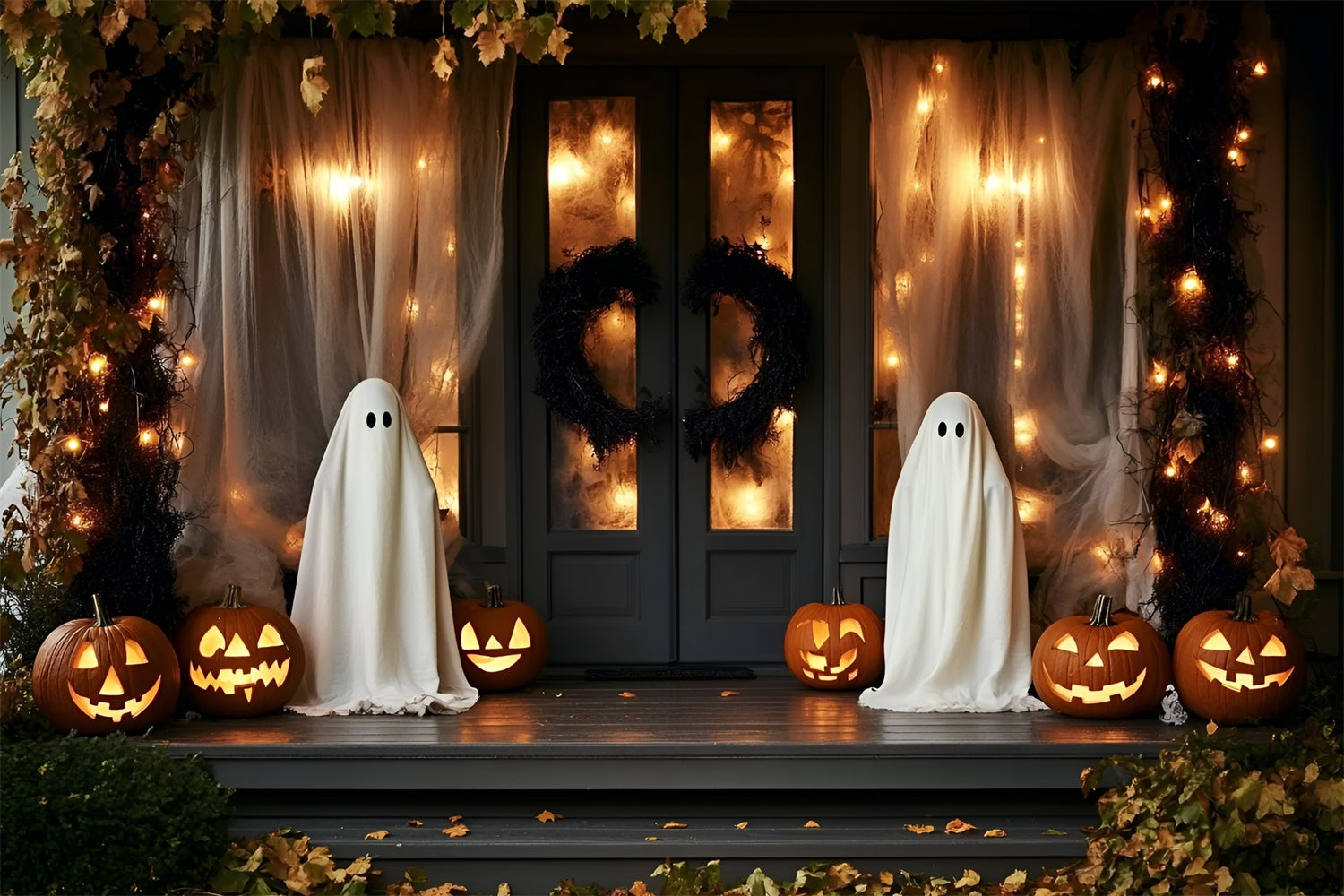 Spooky Halloween Backdrop Ghostly Porch Lantern Backdrop GQ6-230