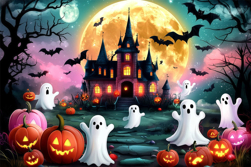 Halloween Moon Backdrop Ghost Parade Haunted Castle Backdrop GQ6-233