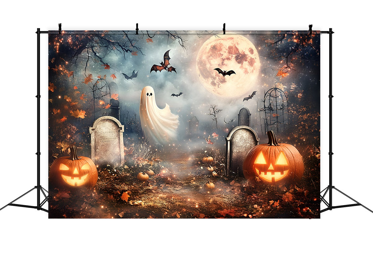 Halloween Graveyard Backdrop Full Moon Spirits Grave Backdrop GQ6-235