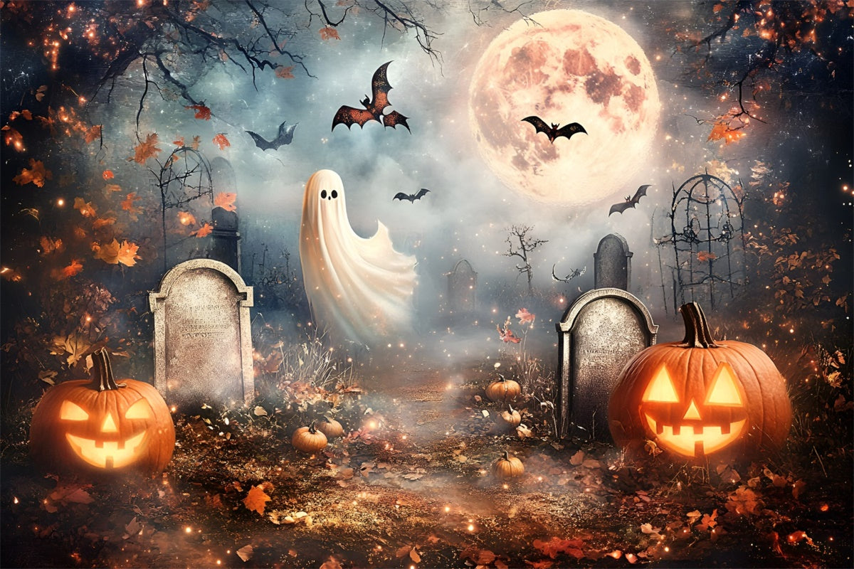 Halloween Graveyard Backdrop Full Moon Spirits Grave Backdrop GQ6-235