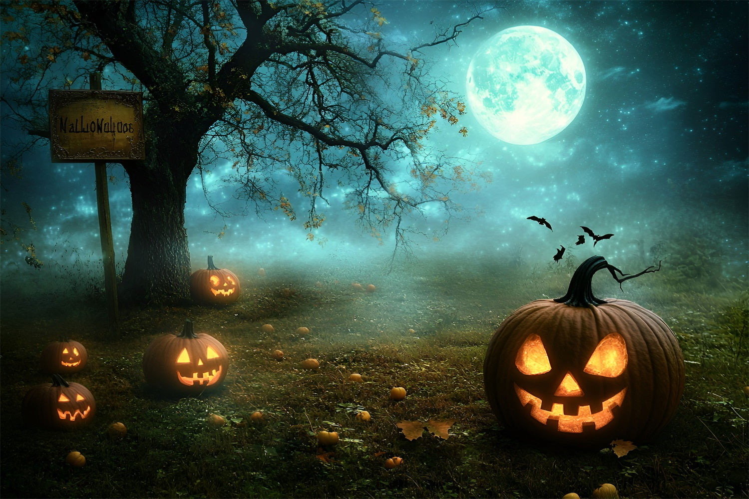 Halloween Photo Backdrops Moonlit Pumpkin Grove Backdrop GQ6-237