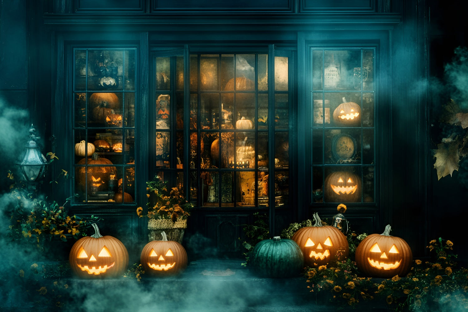 Halloween Backdrop Ideas Ghostly Foggy Store Scene Backdrop GQ6-238