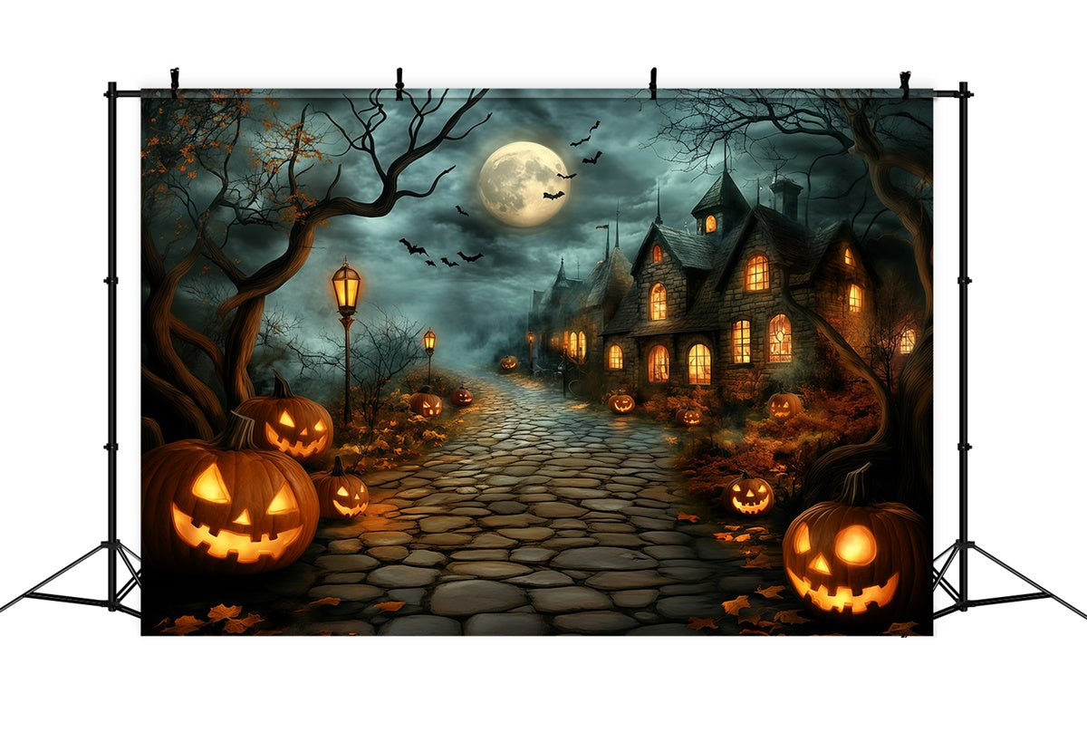 Photography Halloween Backdrop Pumpkin Path Village Backdrop GQ6-240