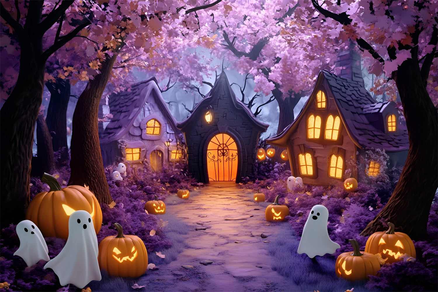 Forest Backdrops Enchanted Ghost Village Halloween Backdrop GQ6-241