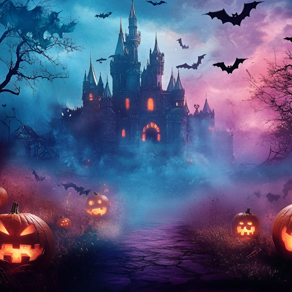 Halloween Picture Backdrop Spooky Misty Castle Night Backdrop GQ6-242