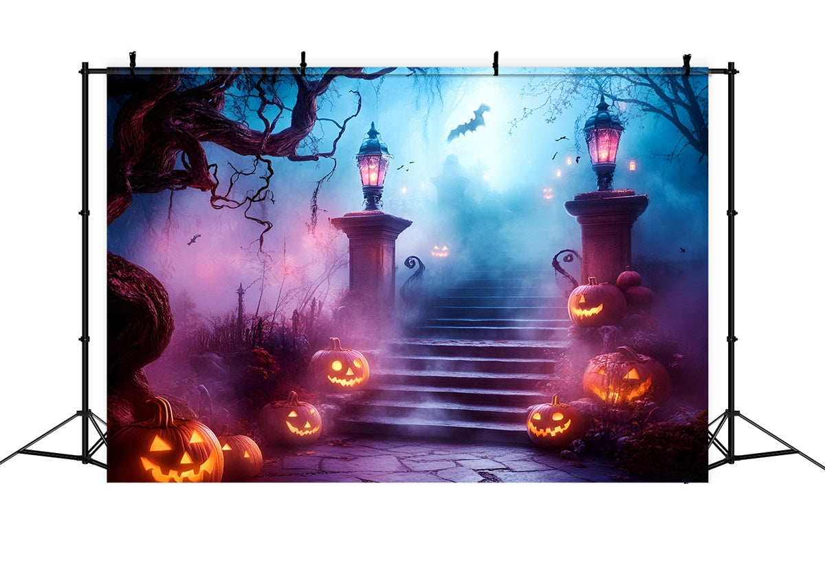 Halloween Backdrop Pumpkin Path Haunted Stairway Backdrop GQ6-248
