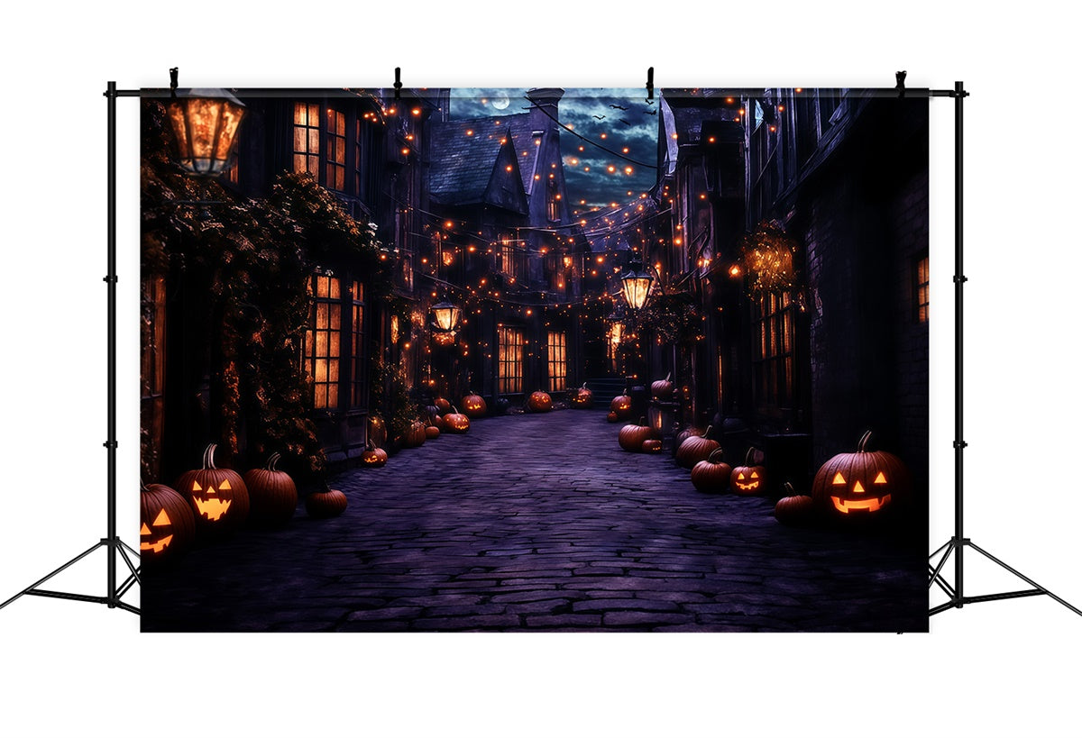 Halloween Backdrops Ghostly Lantern Village Night Backdrop GQ6-249