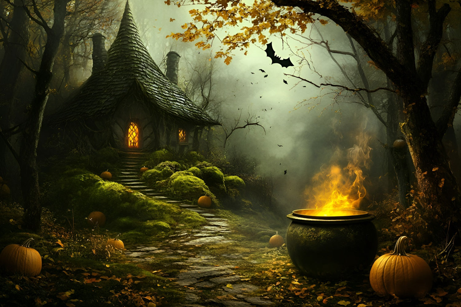 Halloween Backdrop For Photos Haunted Witch Cottage Backdrop GQ6-250