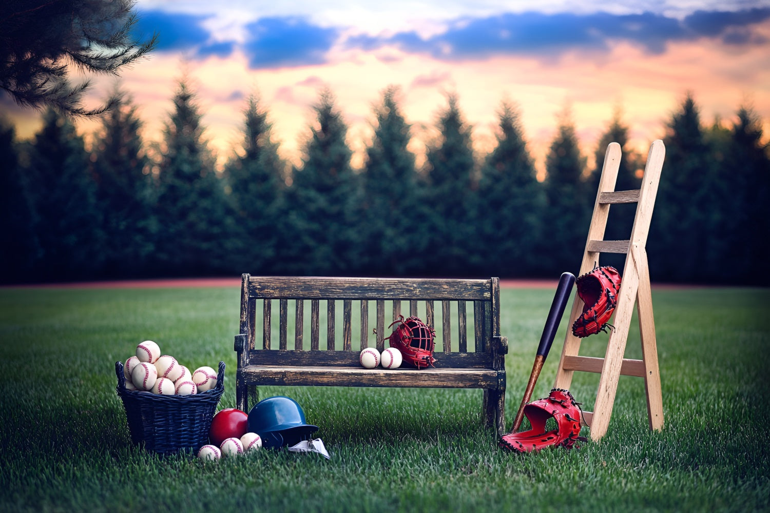Baseball Backdrops Sunset Baseball Bench Backdrop GQ6-261