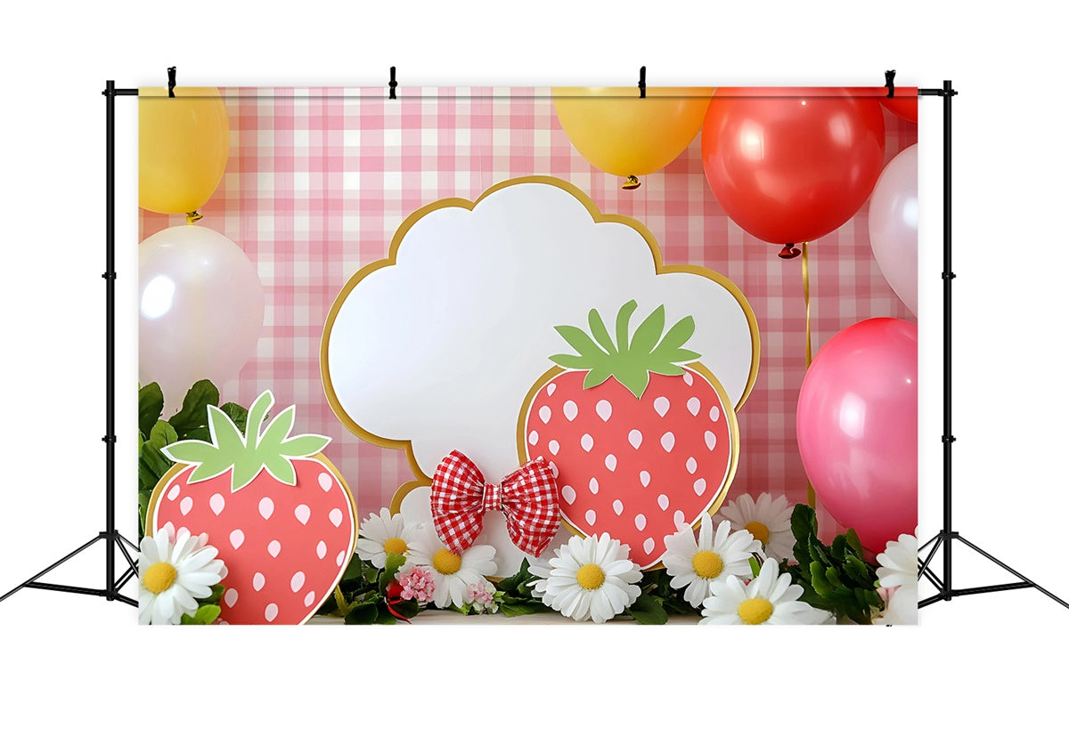 Backdrop For Birthday Pink Gingham Strawberry Backdrop GQ6-295