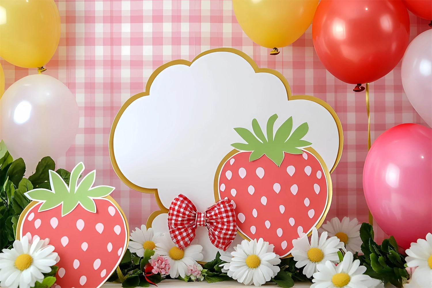 Backdrop For Birthday Pink Gingham Strawberry Backdrop GQ6-295