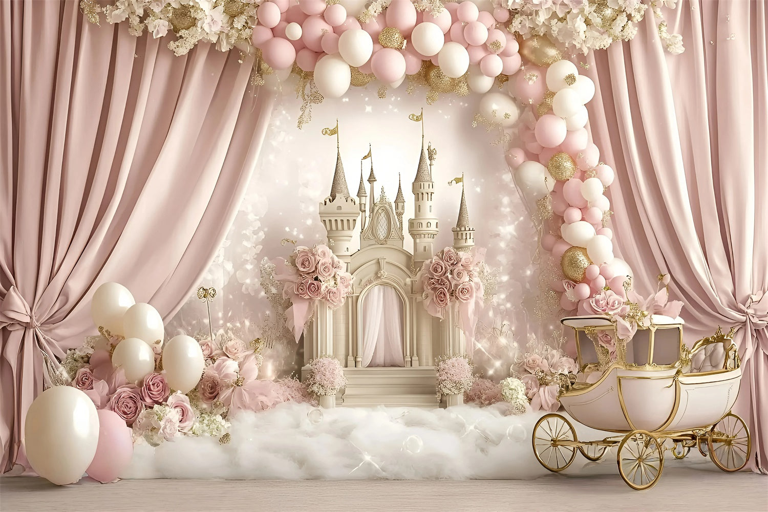 Cake Smash Backdrop Girl Rose Carriage Fantasy Backdrop GQ6-299