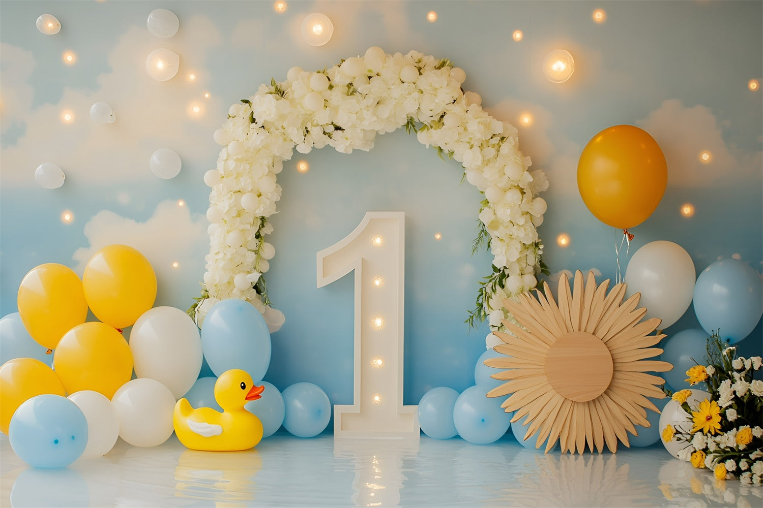 1st Birthday Backdrop Duck Balloon Bliss Backdrop GQ6-301