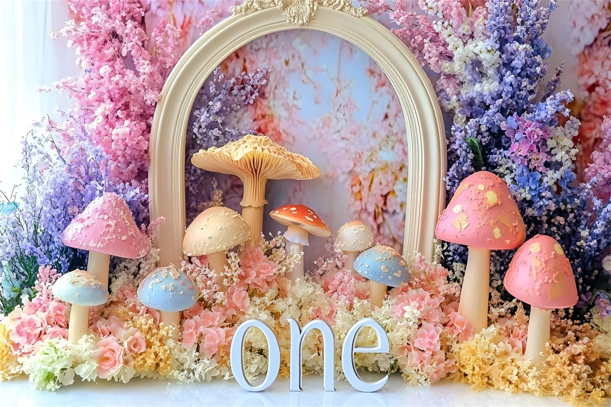 1st Birthday Backdrop Magical Mushroom Garden Backdrop GQ6-304
