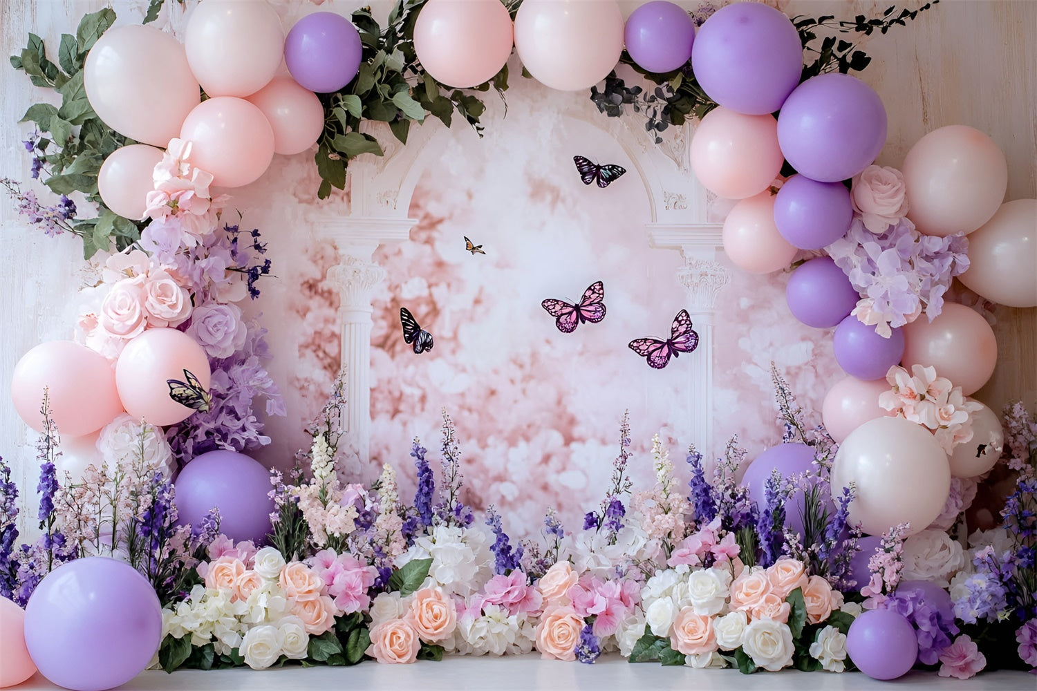 Smash Cake Backdrop Lavender Garden Butterfly Backdrop GQ6-310