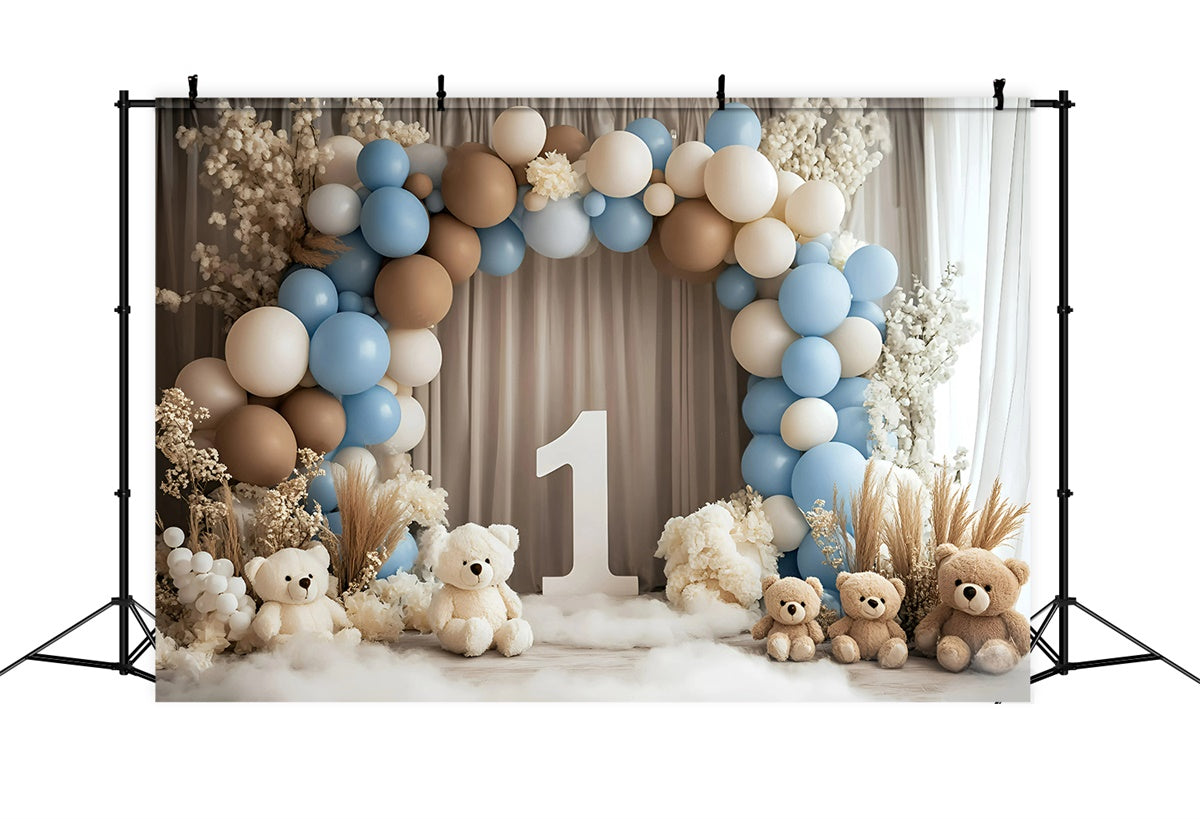 1st Birthday Backdrop Balloon Teddy Scene Backdrop GQ6-311