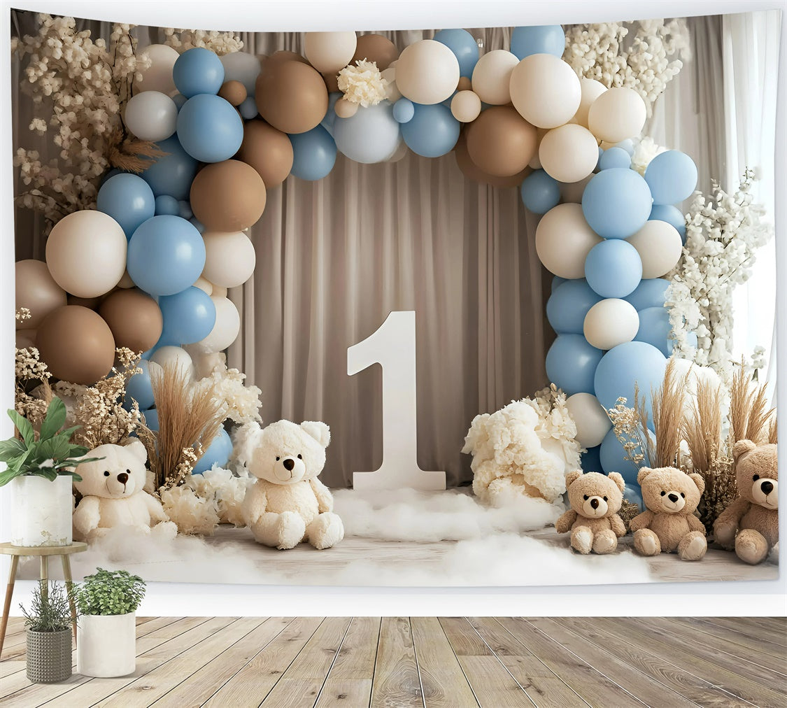 1st Birthday Backdrop Balloon Teddy Scene Backdrop GQ6-311
