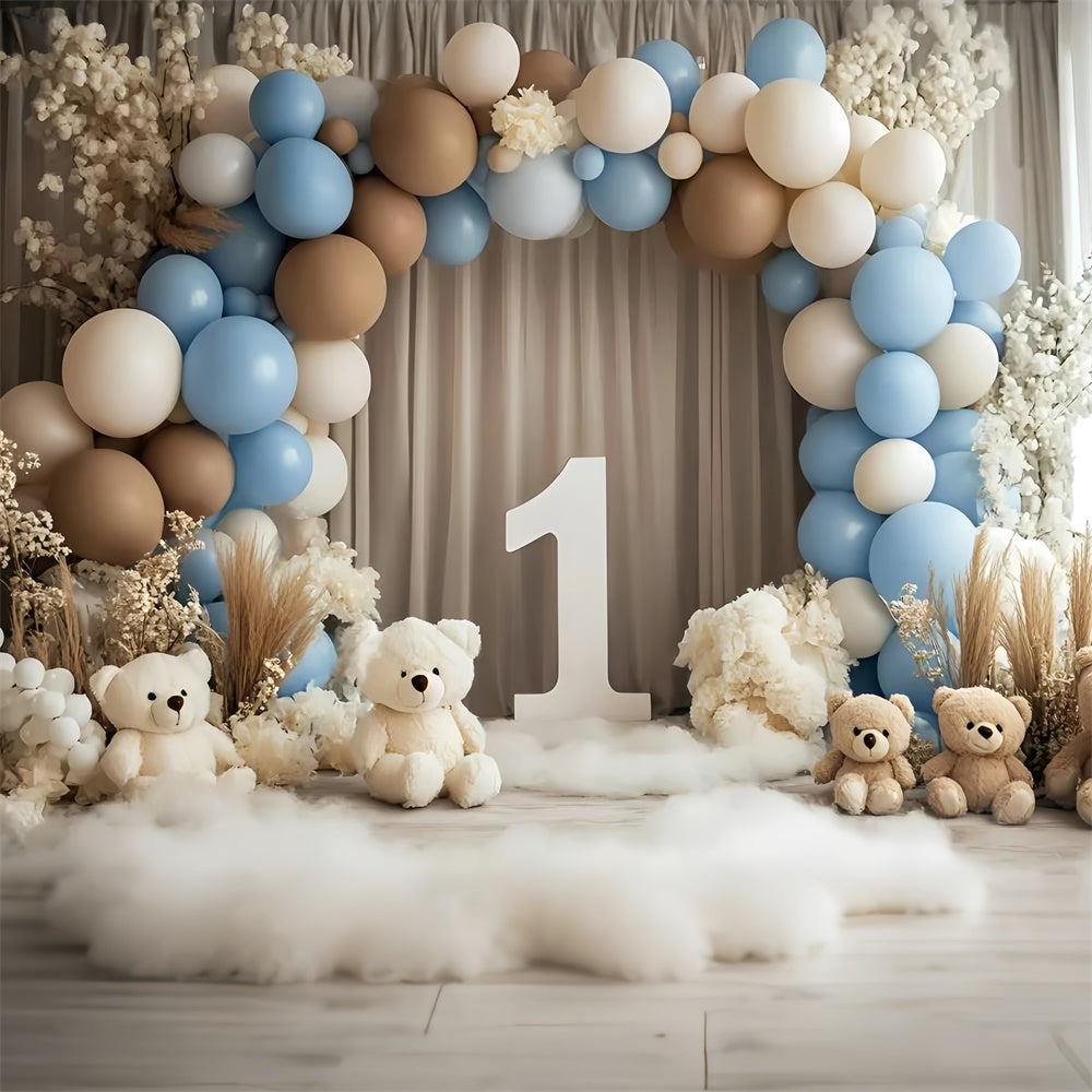 1st Birthday Backdrop Balloon Teddy Scene Backdrop GQ6-311