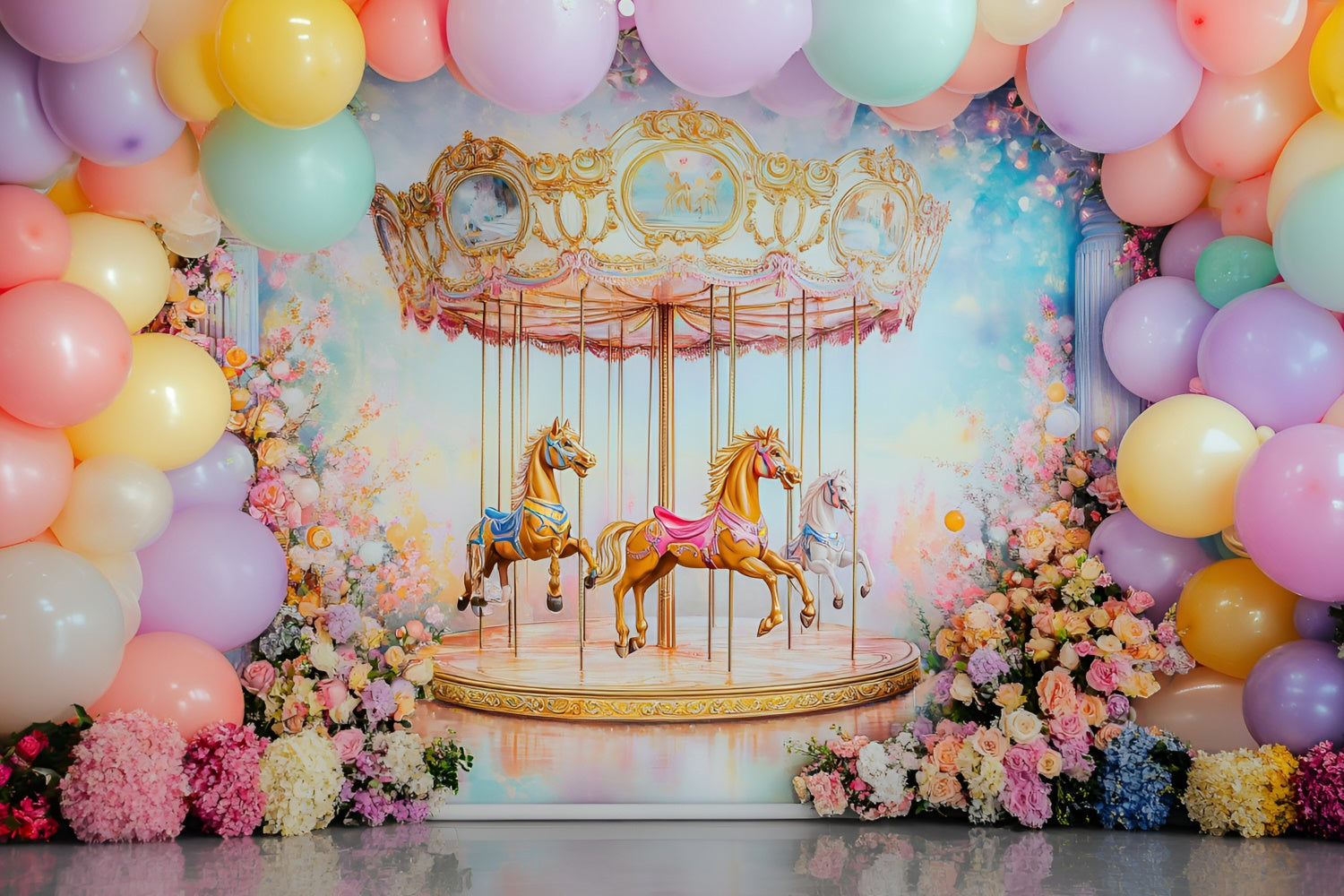 Backdrop For Birthday Carousel Flower Delight Backdrop GQ6-316
